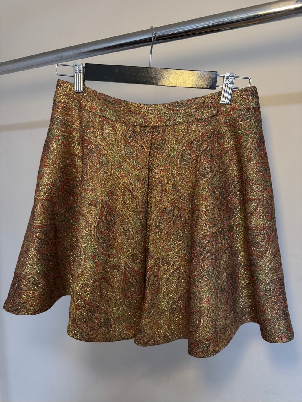 Womens Paisley A-Line Skirt in Metallic Bronze